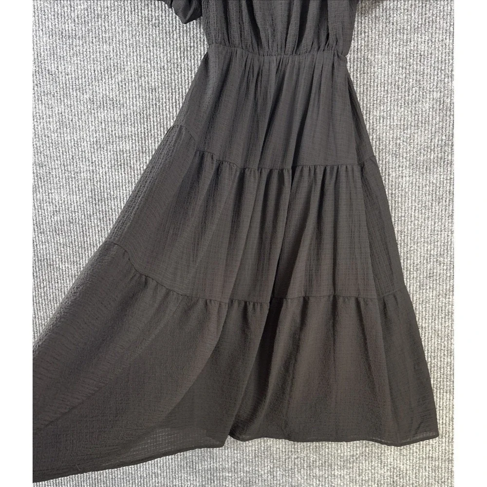 ASTR The Label Black Tiered Puff Sleeve Midi Dress Boho Goth Romantic Prairie S - Picture 4 of 9